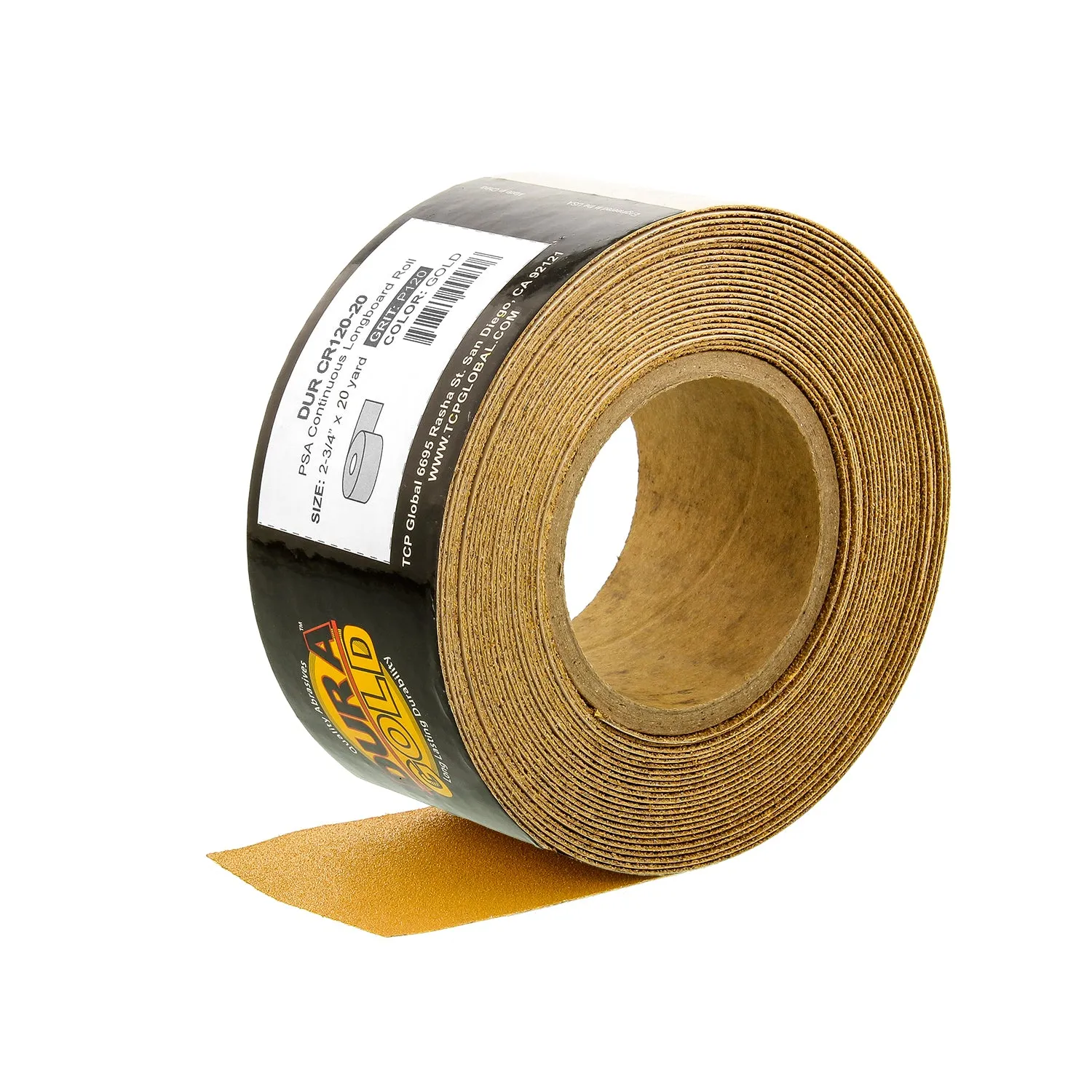 120 Grit Gold - Longboard Continuous Roll PSA Stickyback Self Adhesive Sandpaper 20 Yards Long by 2-3/4" Wide