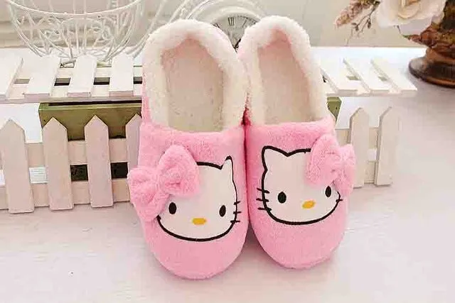 2016 Winter Women Slippers with heels Cartoon Cotton Slippers Indoor Home female Shoes  Plush Loafers  sandals fenty slides