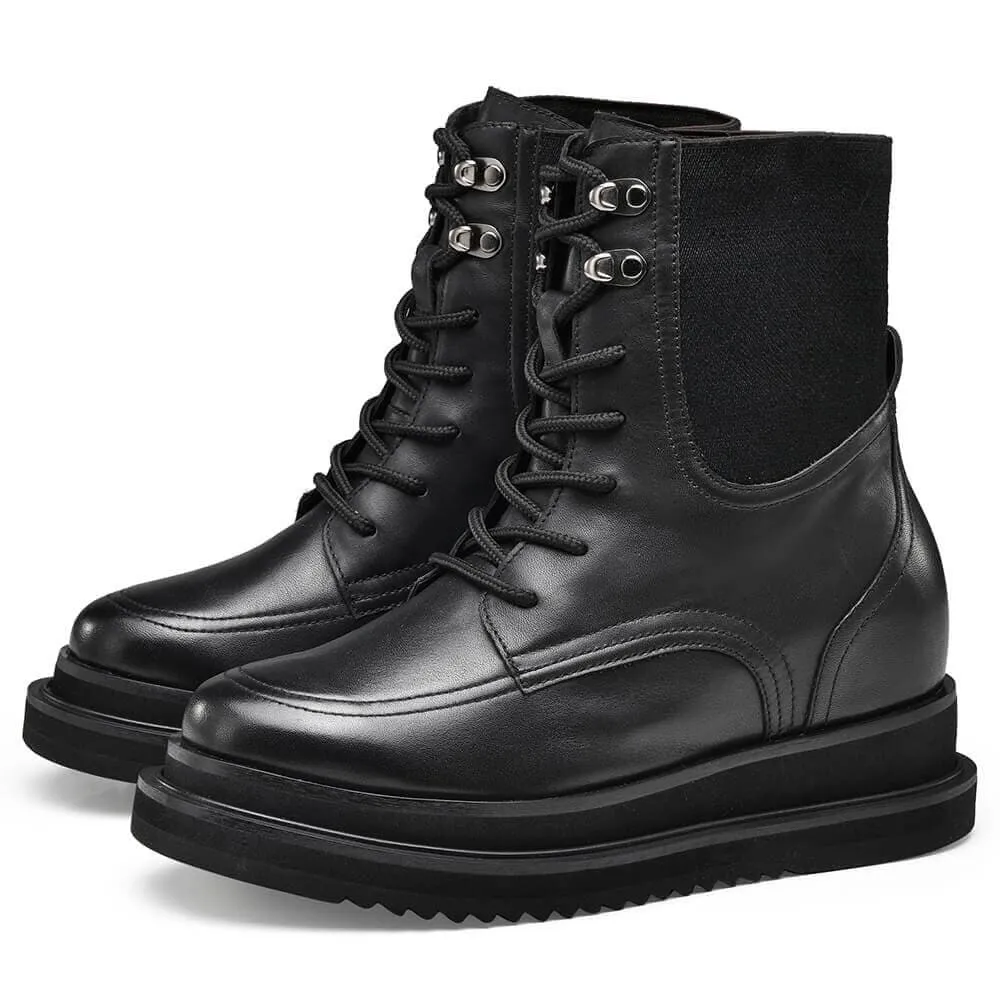 7CM / 2.76 Inches-CMR CHAMARIPA Height Increasing Boots For Women Black Leather Boots That Make You Taller