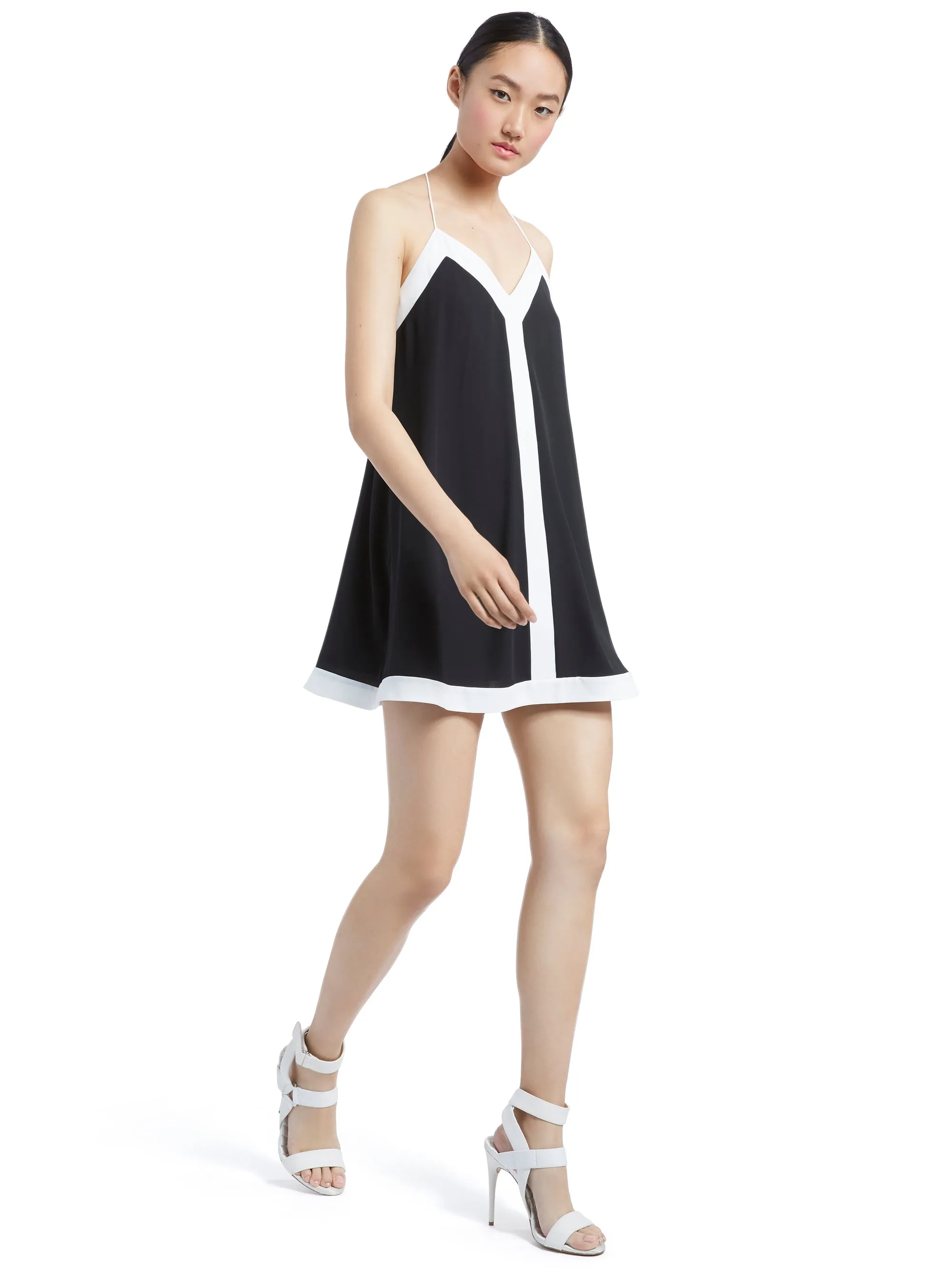 Alice   Olivia - Alexi Halter Swing Dress Black/Off White