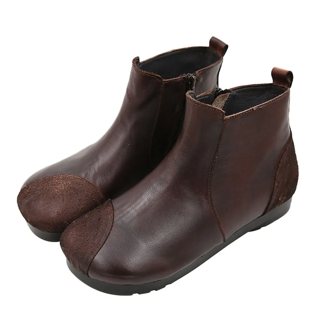 Autumn Winter Leather Retro Handmade Casual Women's Boots | Gift Shoes