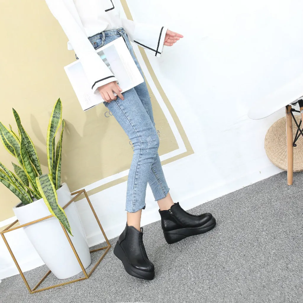 Autumn Winter Leather Retro Thick Ankle Boots | Gift shoes