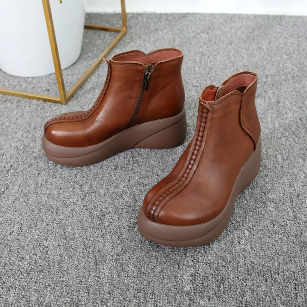 Autumn Winter Leather Retro Thick Ankle Boots | Gift shoes