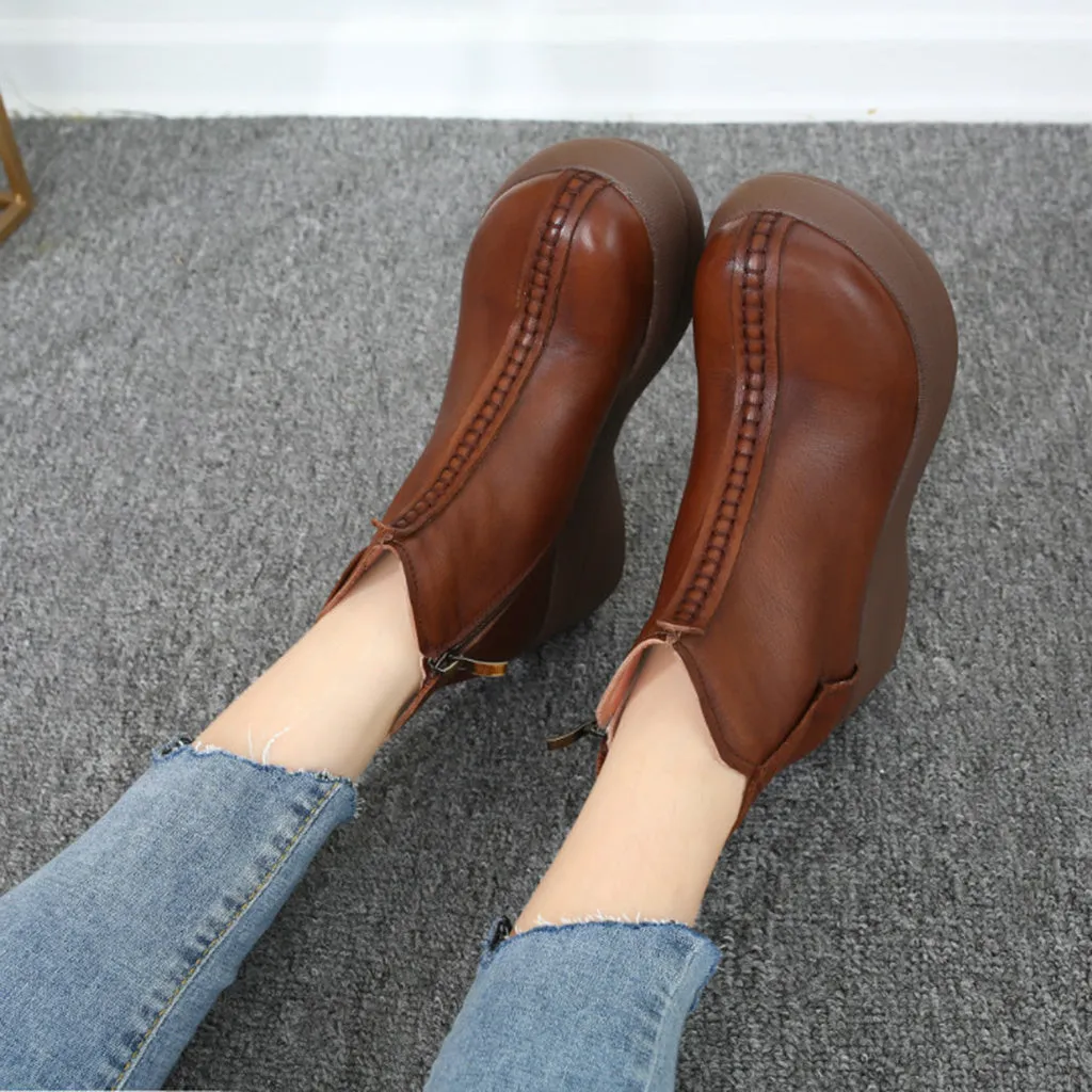 Autumn Winter Leather Retro Thick Ankle Boots | Gift shoes