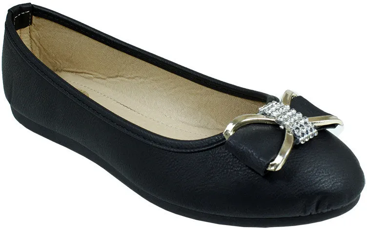 babe ladies ballerina shoes w/bow - black Case of 18