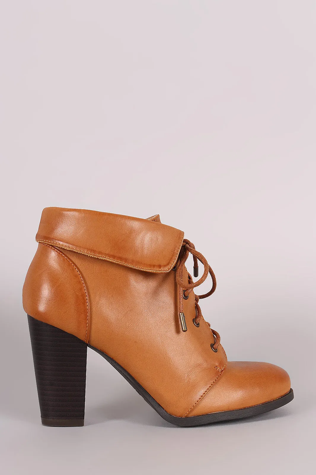 Bamboo Folded Cuff Chunky Heel Booties