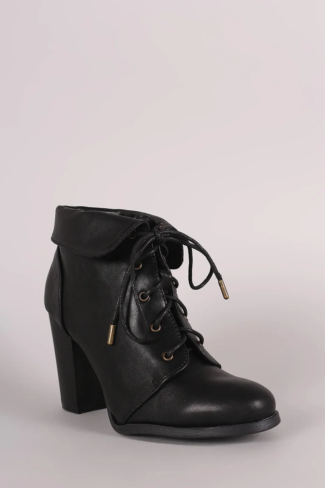 Bamboo Folded Cuff Chunky Heel Booties