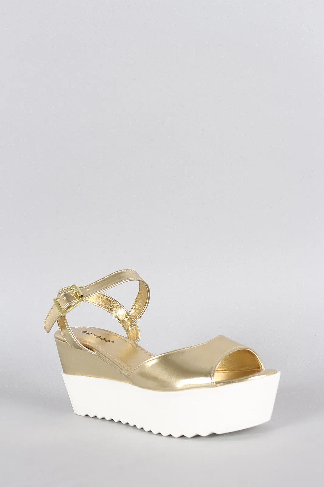 Bamboo Metallic Two Tone Wedge