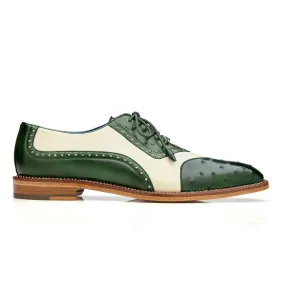 Belvedere Sesto in Forest / Cream Ostrich Quill & Leather Dress Shoes