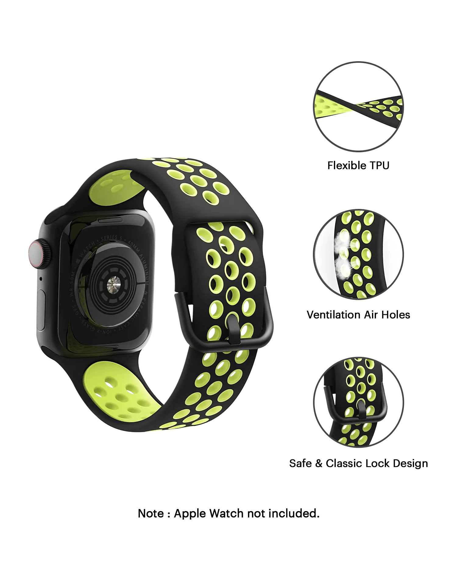 Black-Lime Sports Silicone Apple WatchBand (38/40/41mm)