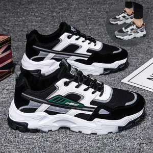 Black White Lace-up Sneakers Men Outdoor Breathable Casual Mesh Shoes