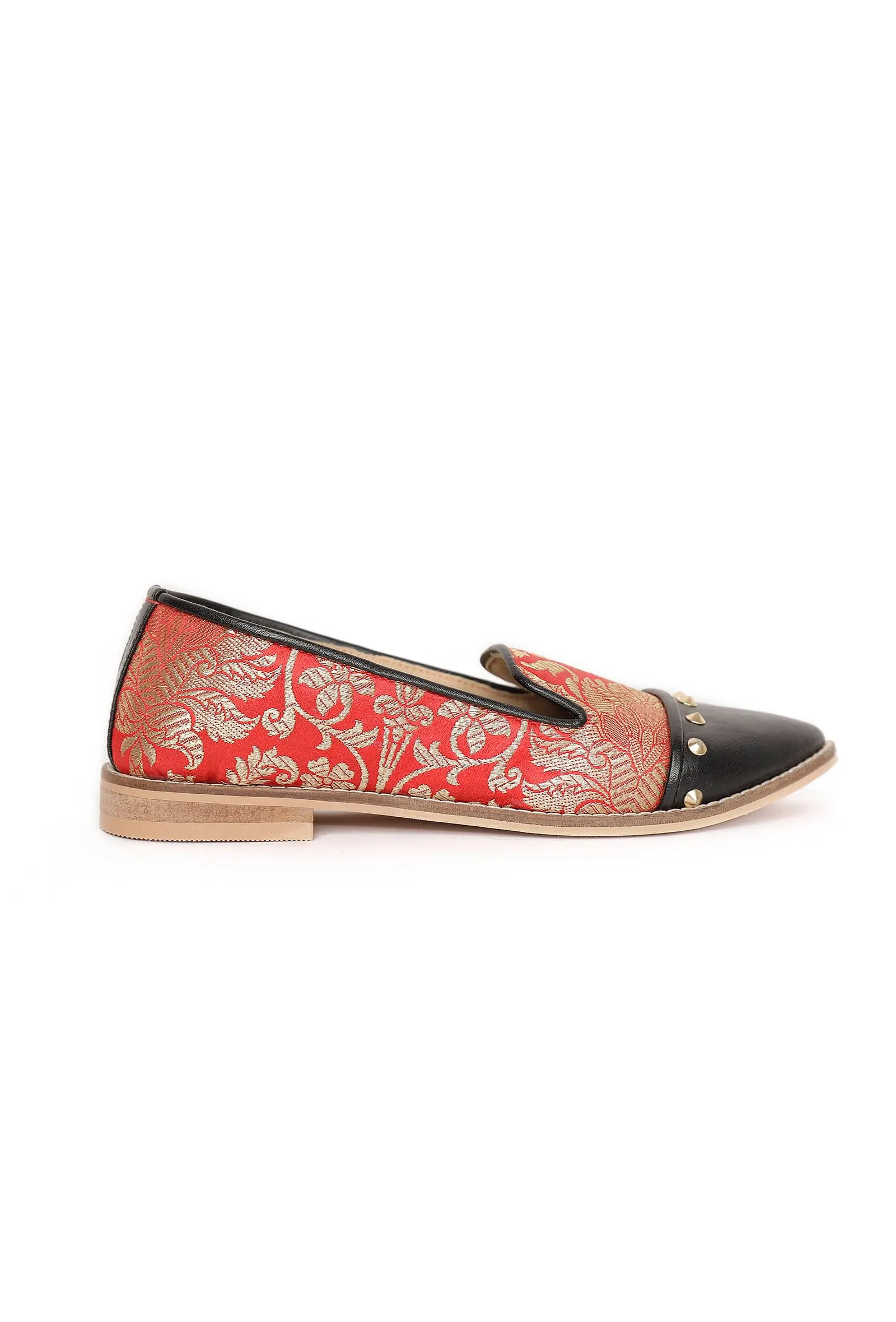 Black with Red Brocade Loafers