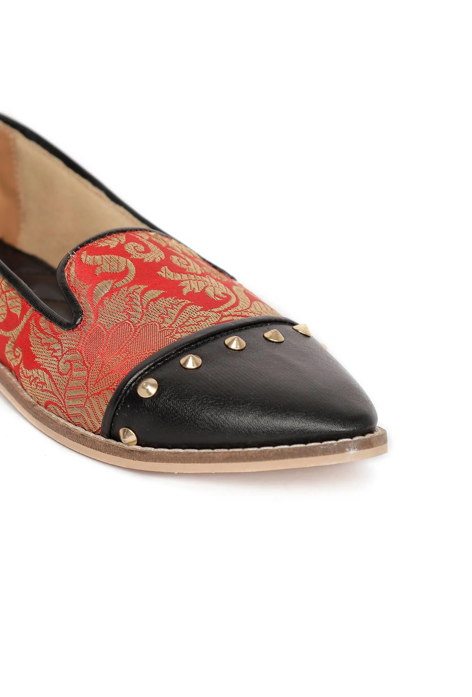 Black with Red Brocade Loafers