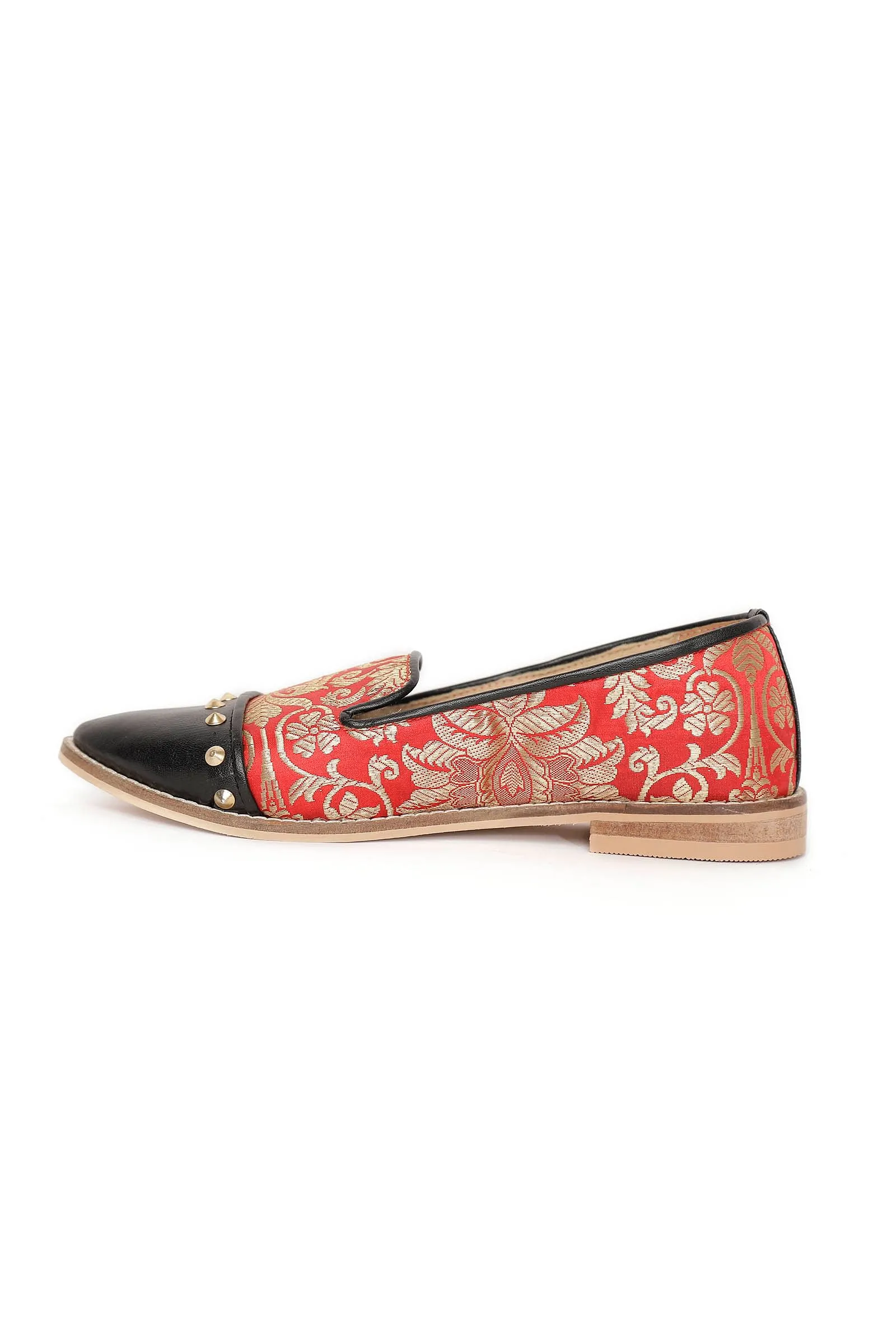 Black with Red Brocade Loafers