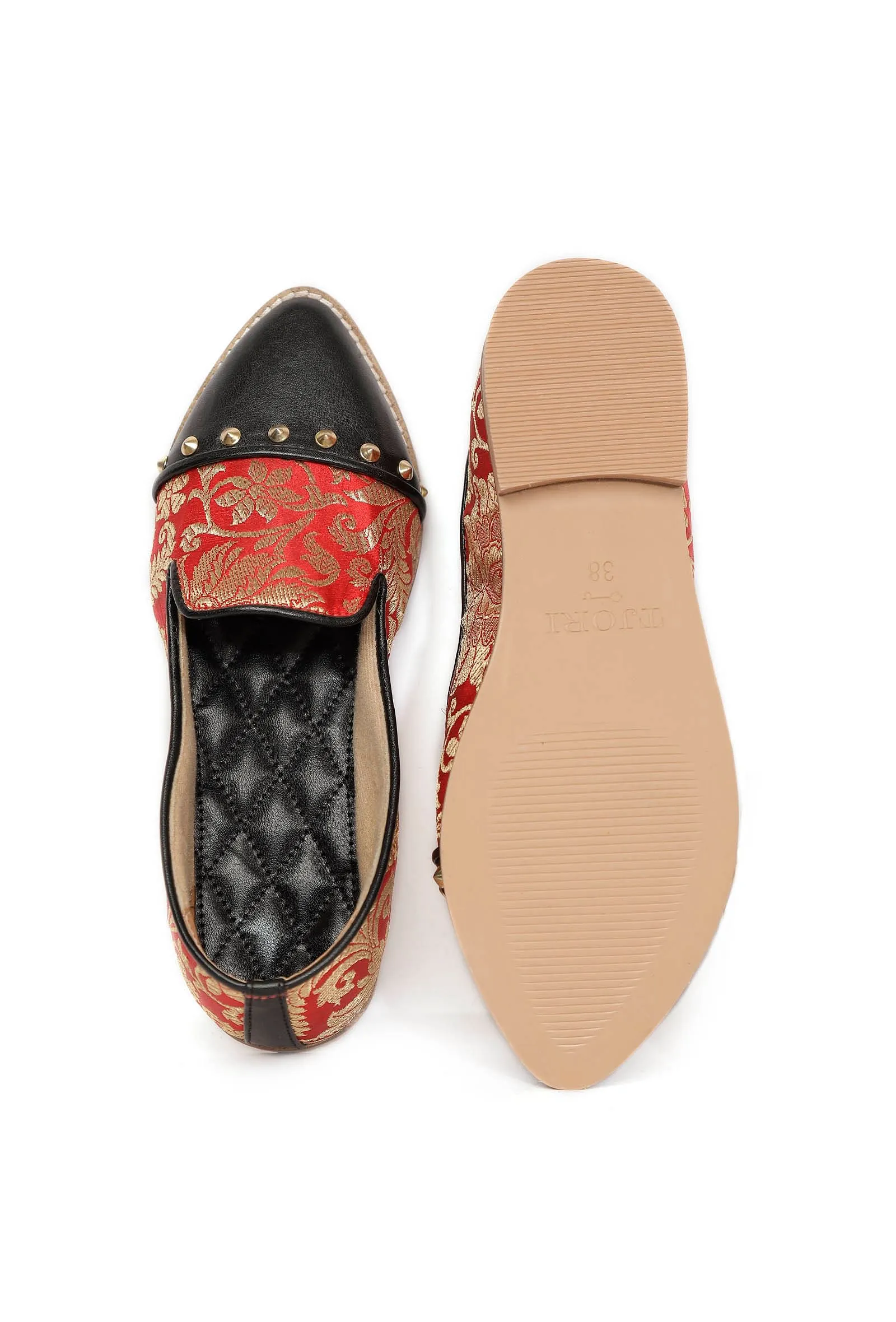 Black with Red Brocade Loafers