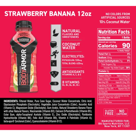 BODYARMOR Sports Drink, Strawberry Banana, 12 Fl. Oz., 8 count