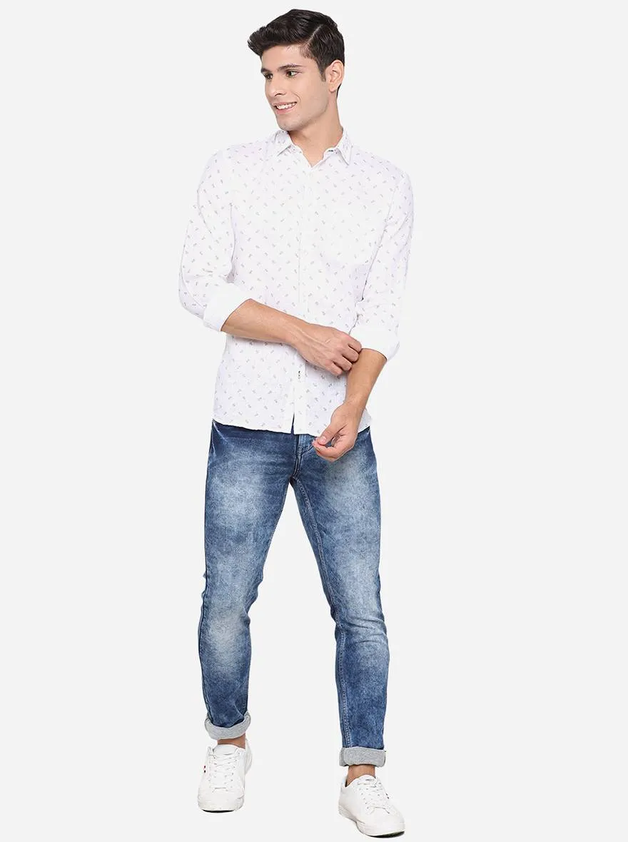 Bright White Printed Slim Fit Casual Shirt | JadeBlue