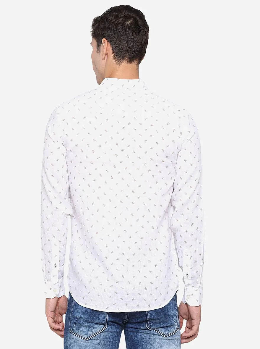 Bright White Printed Slim Fit Casual Shirt | JadeBlue