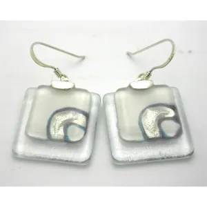 Celestial White Stacked Glass Squares Sterling Silver Earrings