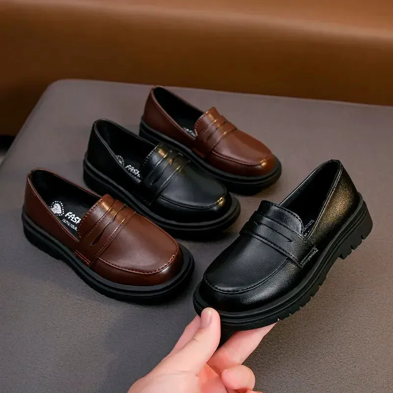 Children's Black Boys UK Uniform School Shoes Fashion Soft Kids Versatile Girls Shalow Loafers Slip-on Breatheable 2023 Spring