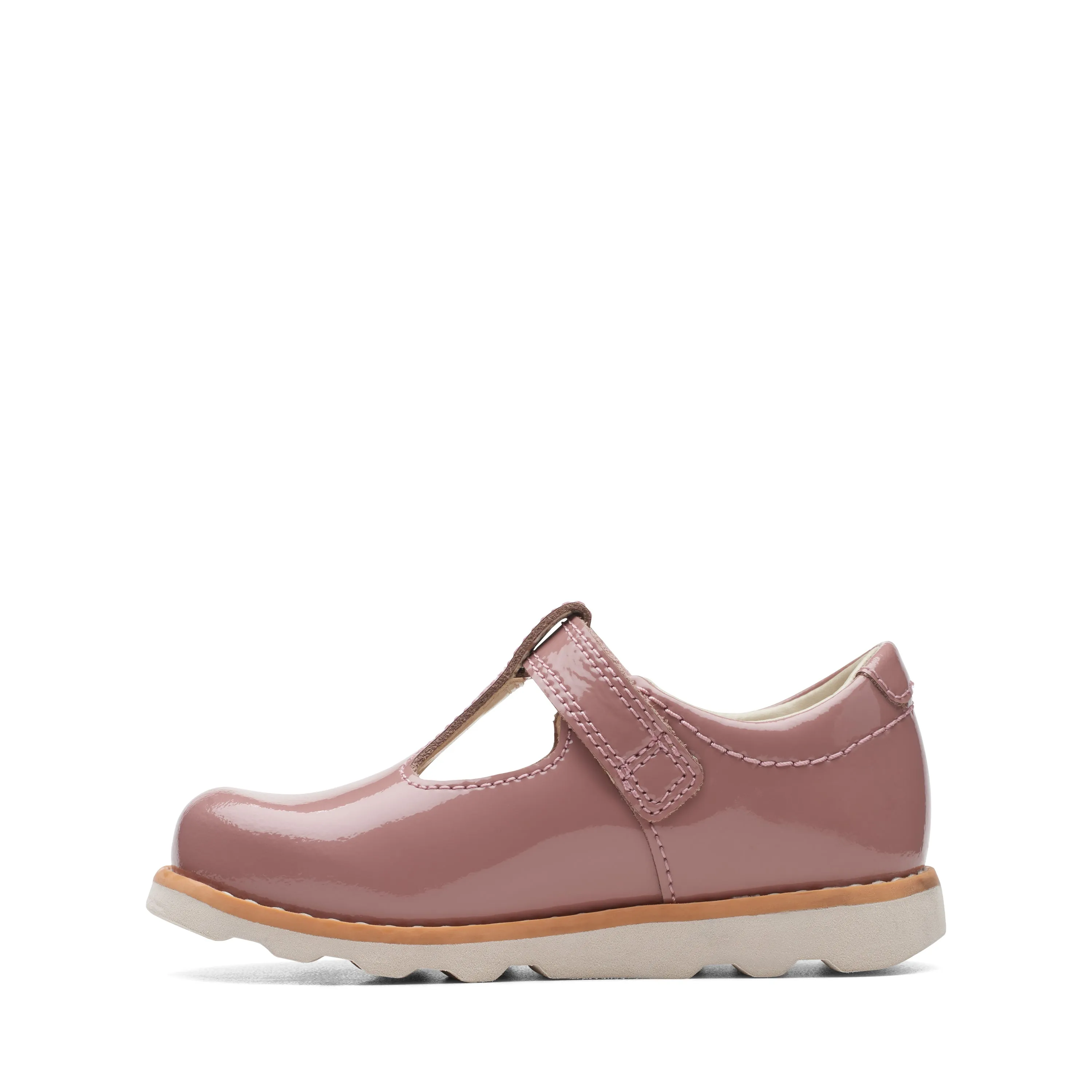 Clarks Crown Teen Girls Dusty Pink Patent T-Bar Shoe