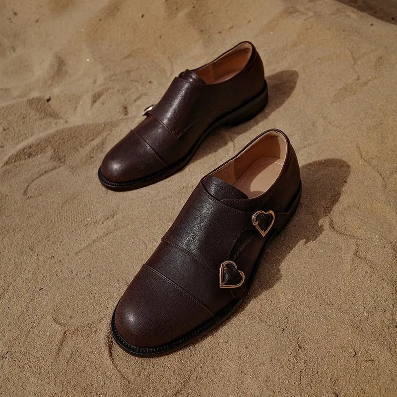 Classic Double Heart Buckle Oxford Shoes