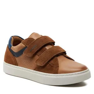 Cognac leather sneaker with double velcro J Nashik