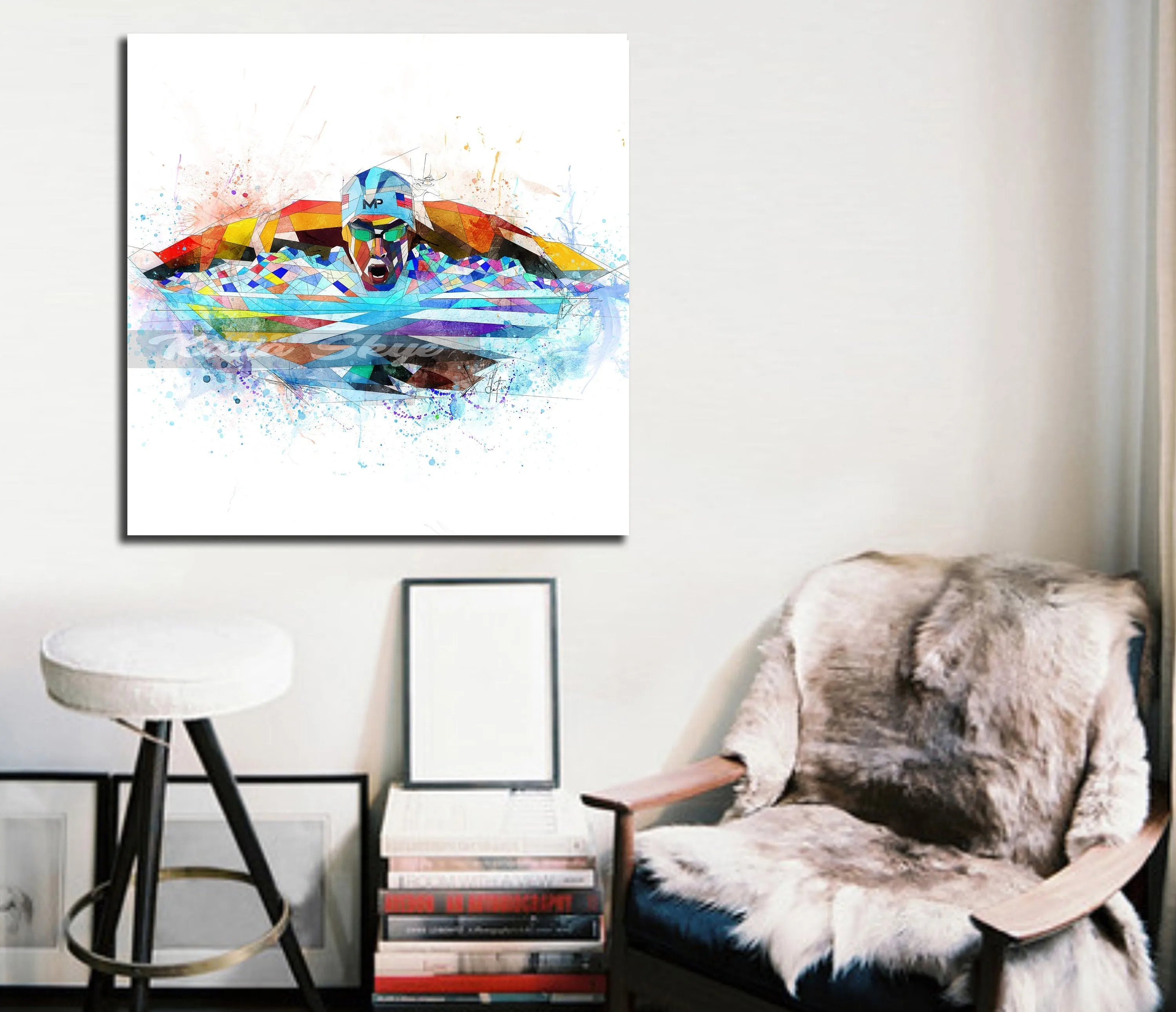 Contemporary Canvas Wall Art Inspired by Michael Phelps Olympics Swimming // SWM-MP01