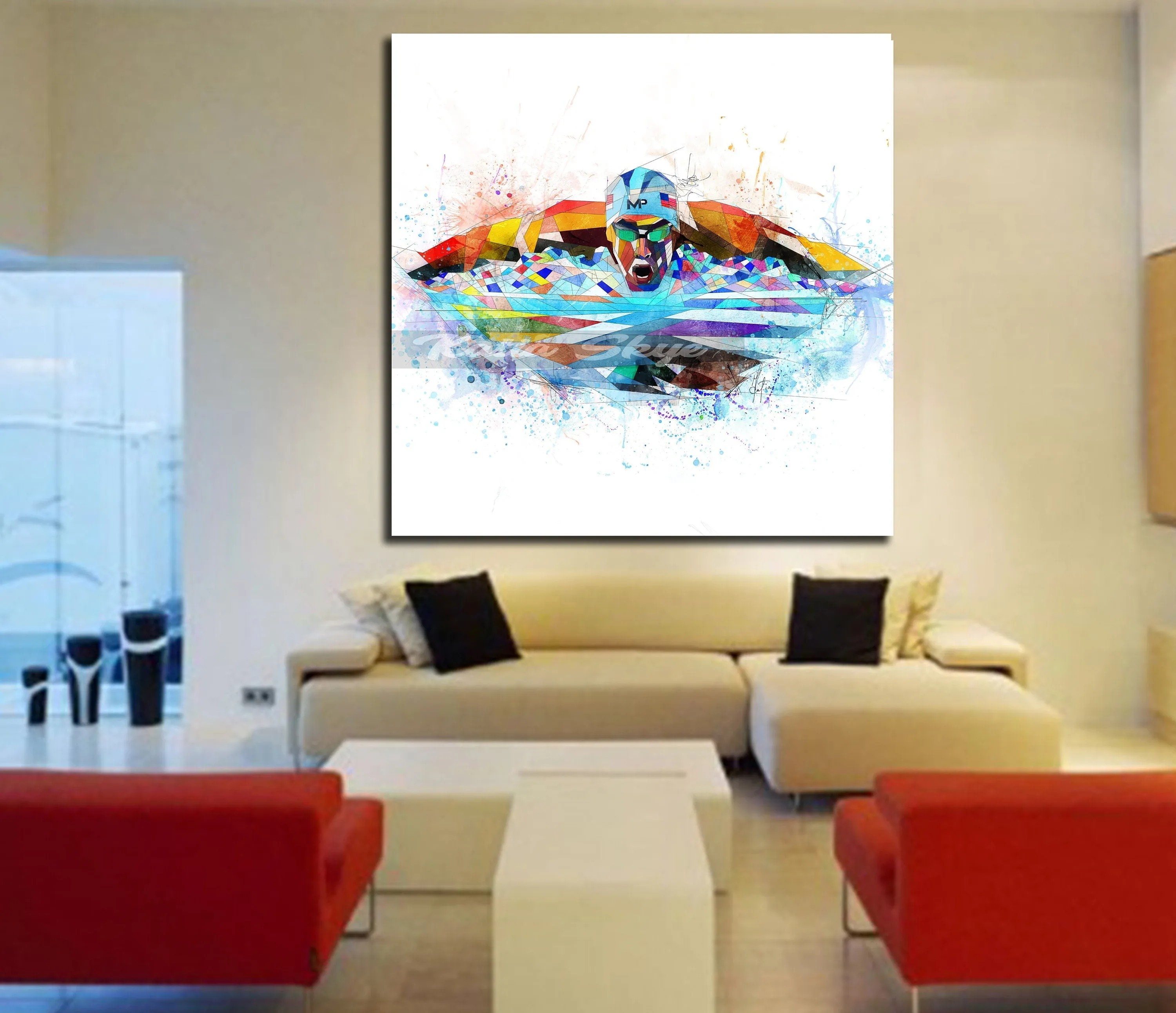 Contemporary Canvas Wall Art Inspired by Michael Phelps Olympics Swimming // SWM-MP01