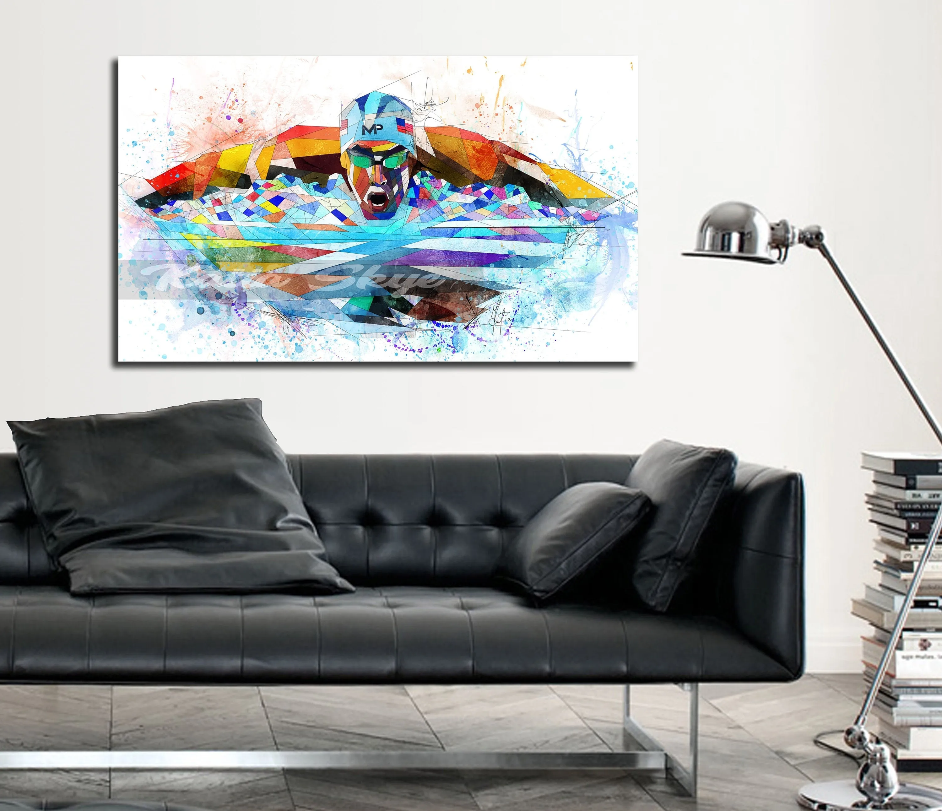 Contemporary Canvas Wall Art Inspired by Michael Phelps Olympics Swimming // SWM-MP01