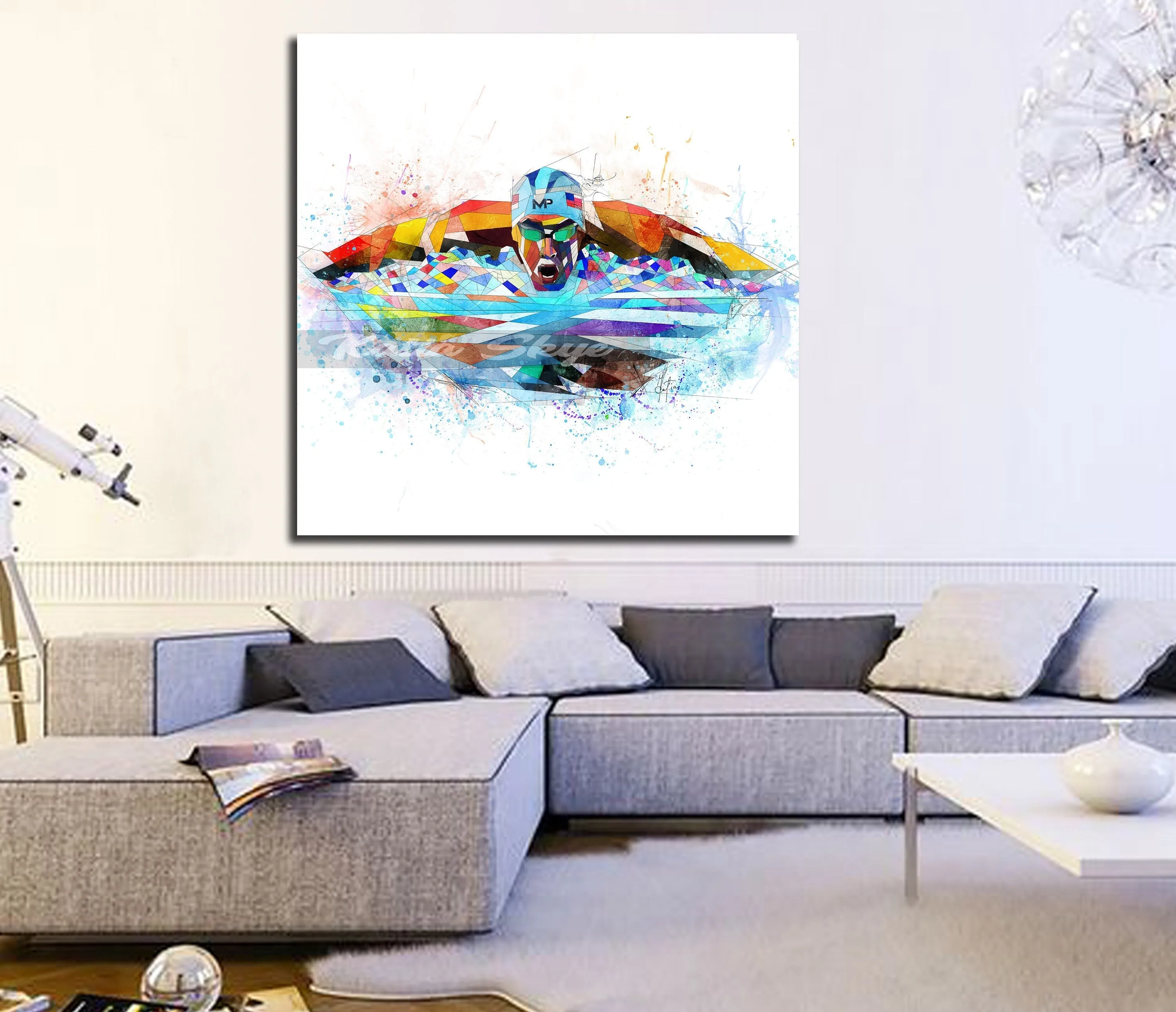 Contemporary Canvas Wall Art Inspired by Michael Phelps Olympics Swimming // SWM-MP01