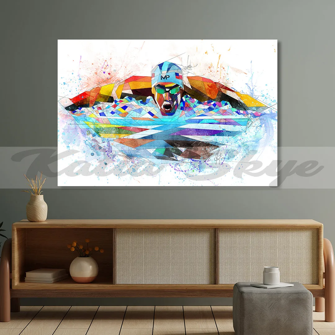 Contemporary Canvas Wall Art Inspired by Michael Phelps Olympics Swimming // SWM-MP01