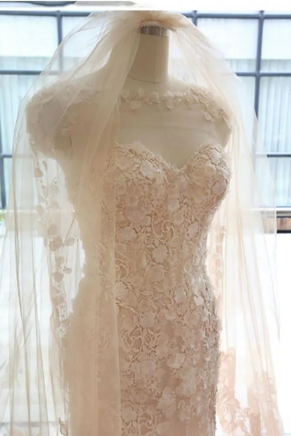 Designer Open Back Sheer Flowers Long Sleeve Mermaid Wedding Dress WD101