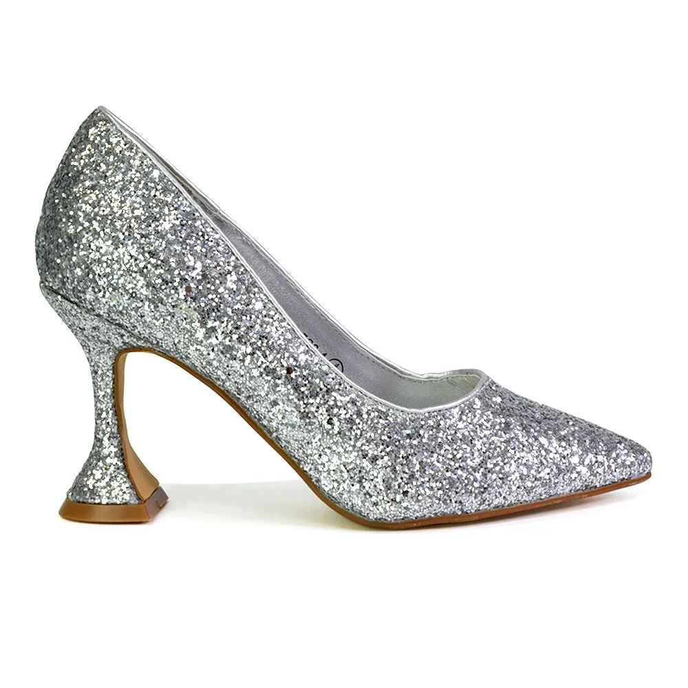 Dragonfruit Glitter Pumps Pointed Toe Sparkly Glitter Heel Court Shoes in Pink