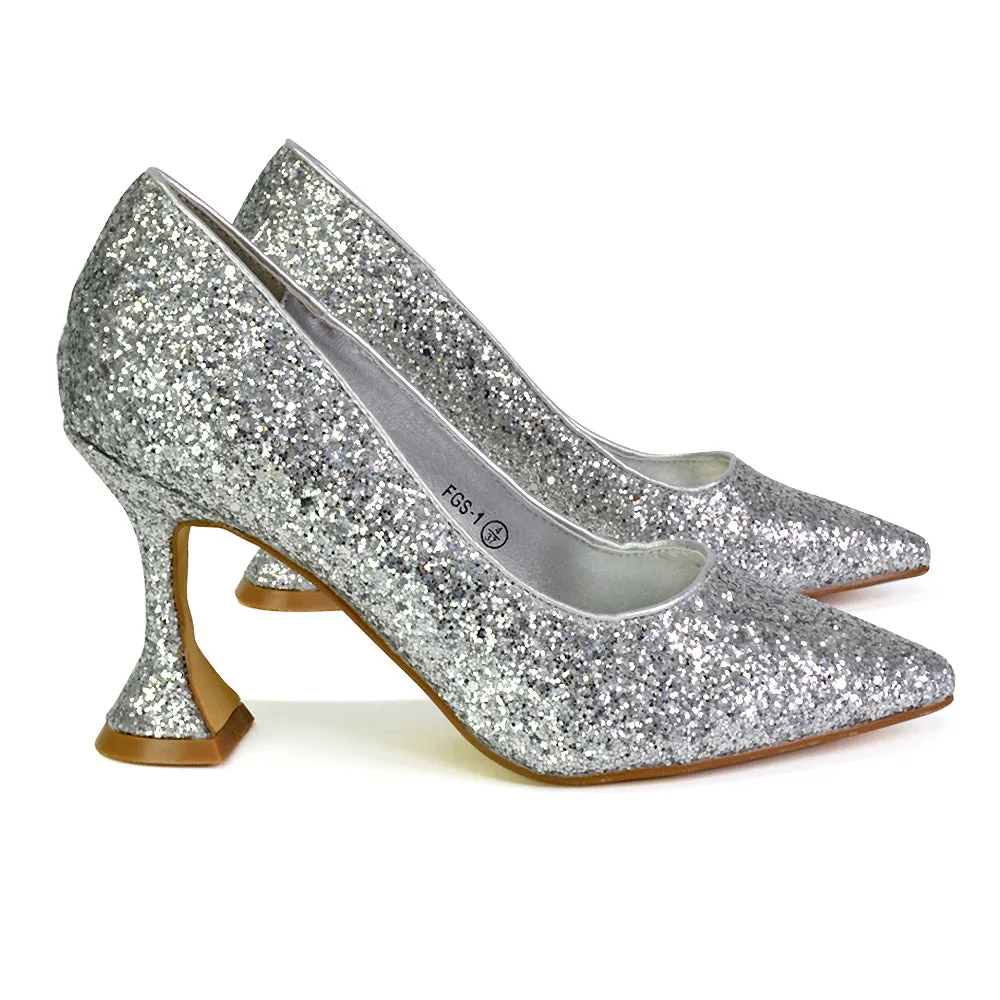 Dragonfruit Glitter Pumps Pointed Toe Sparkly Glitter Heel Court Shoes in Pink