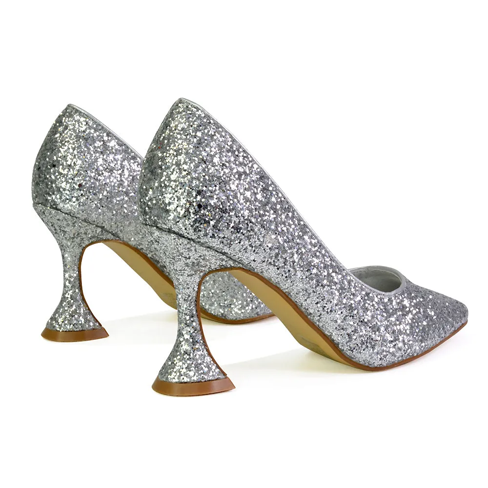 Dragonfruit Glitter Pumps Pointed Toe Sparkly Glitter Heel Court Shoes in Pink