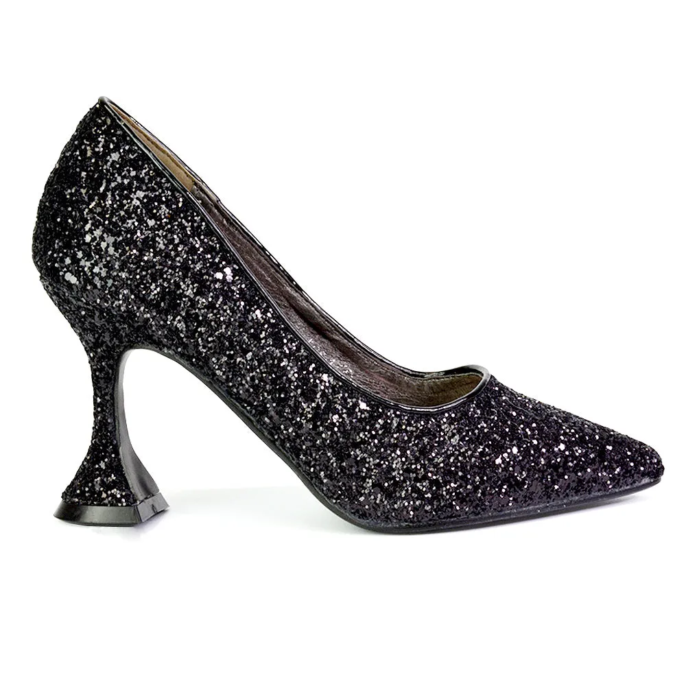 Dragonfruit Glitter Pumps Pointed Toe Sparkly Glitter Heel Court Shoes in Pink