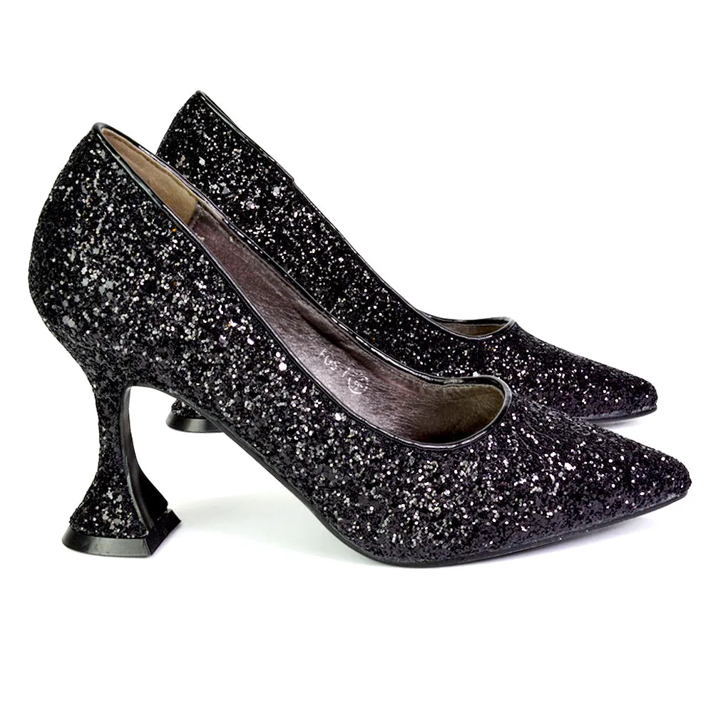 Dragonfruit Glitter Pumps Pointed Toe Sparkly Glitter Heel Court Shoes in Pink