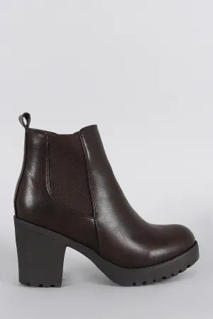 Elastic Gores Lug Platform Chunky Heeled Booties