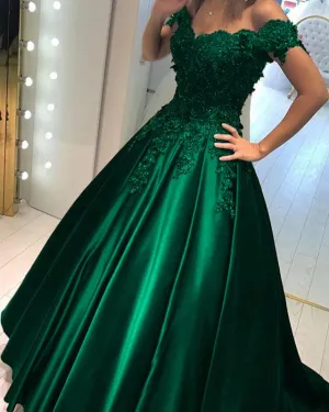 Elegant V-neck Off The Shoulder Lace Beaded Prom Dresses Floor Length Evening Gowns