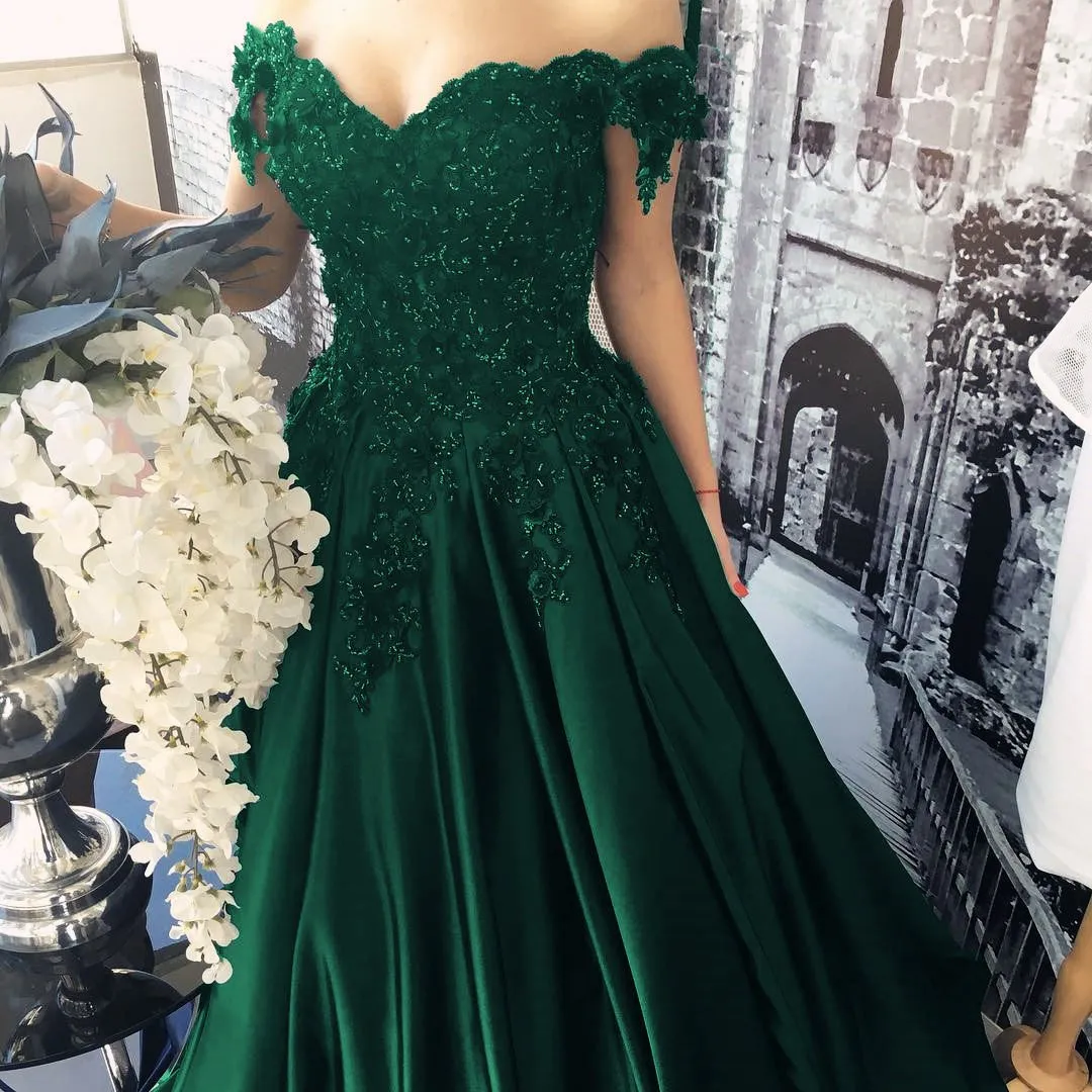 Elegant V-neck Off The Shoulder Lace Beaded Prom Dresses Floor Length Evening Gowns