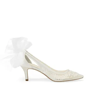 Esther - Floral and Tulle Bow Kitten Heel