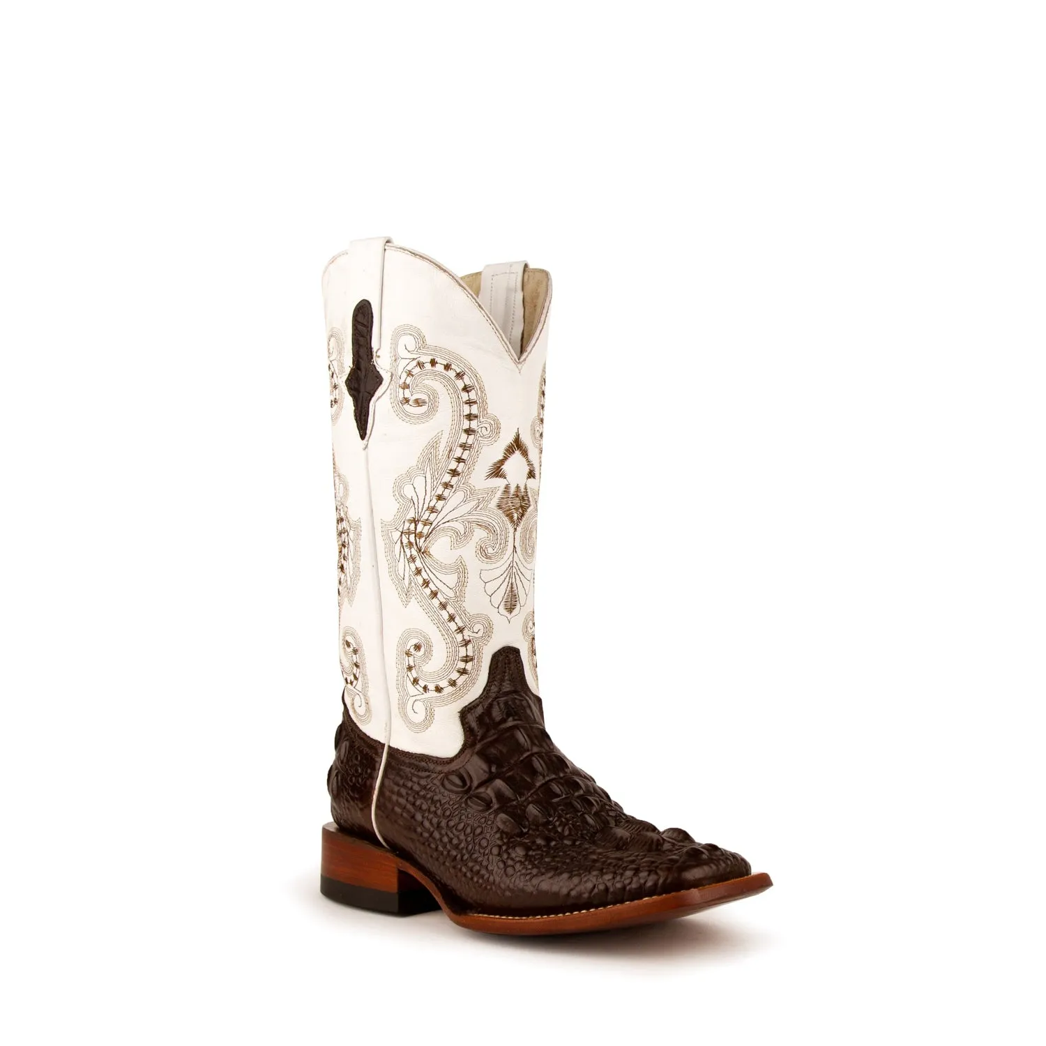 Ferrini Ladies Chocolate Leather Caiman S-Toe Rancher Cowboy Boots