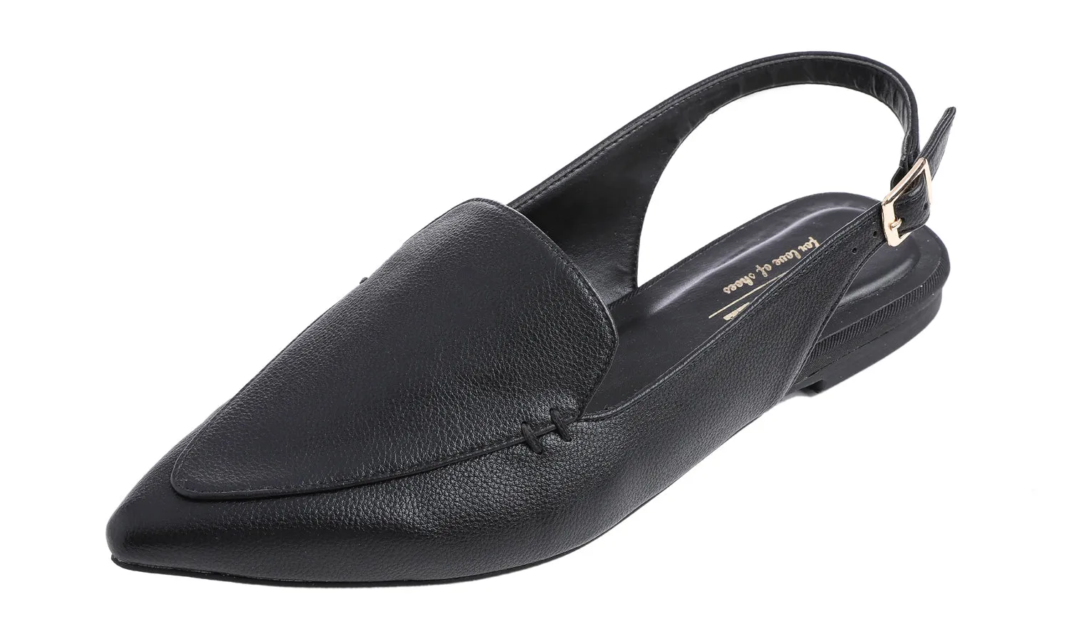 Feversole Pointed Toe Casual Slingback Flat Mules Women's Black Vegan Leather Summer Slippers