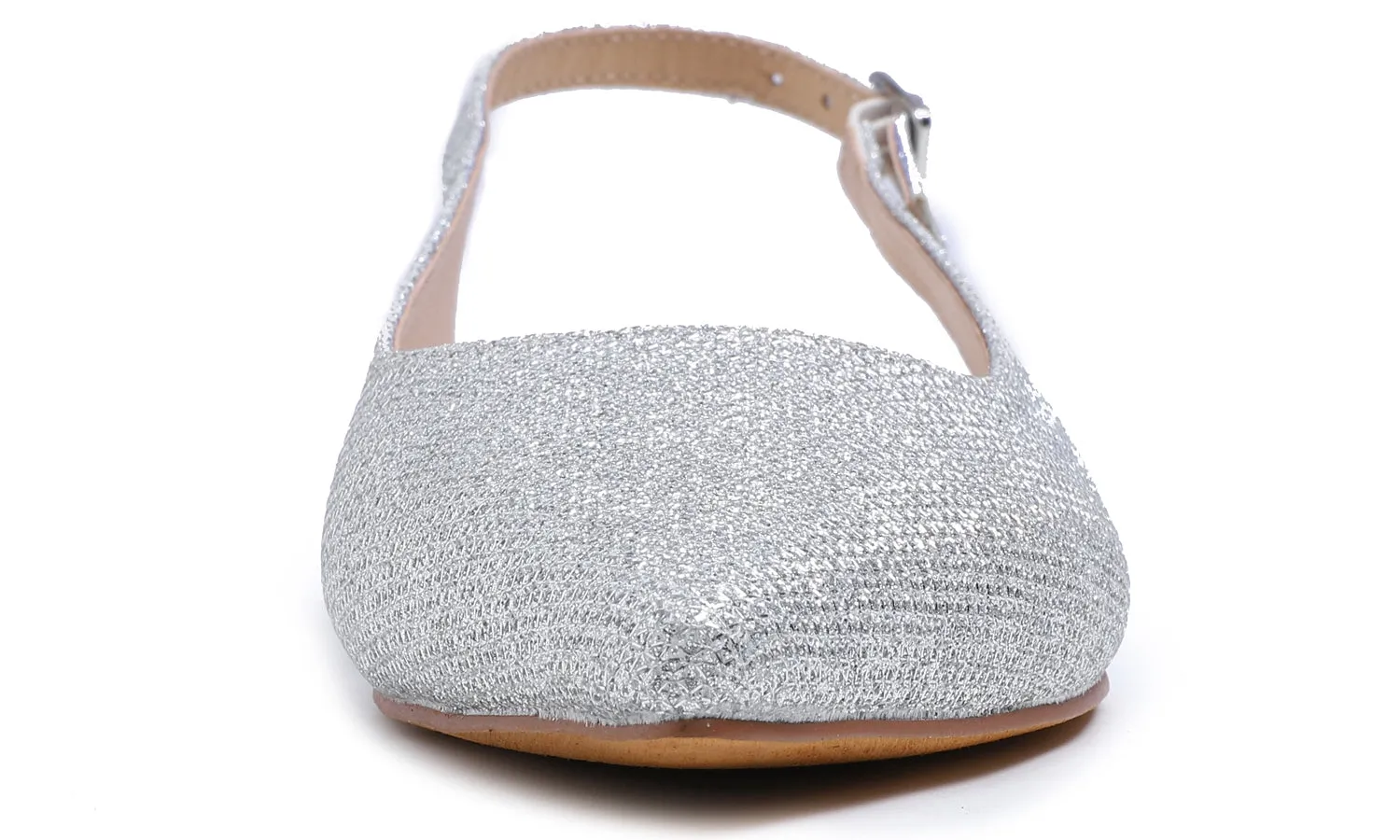 Feversole Pointed Toe Casual Slingback Flat Mules Women's Fashion Buckle Strap Slide Summer Slippers Silver Lurex