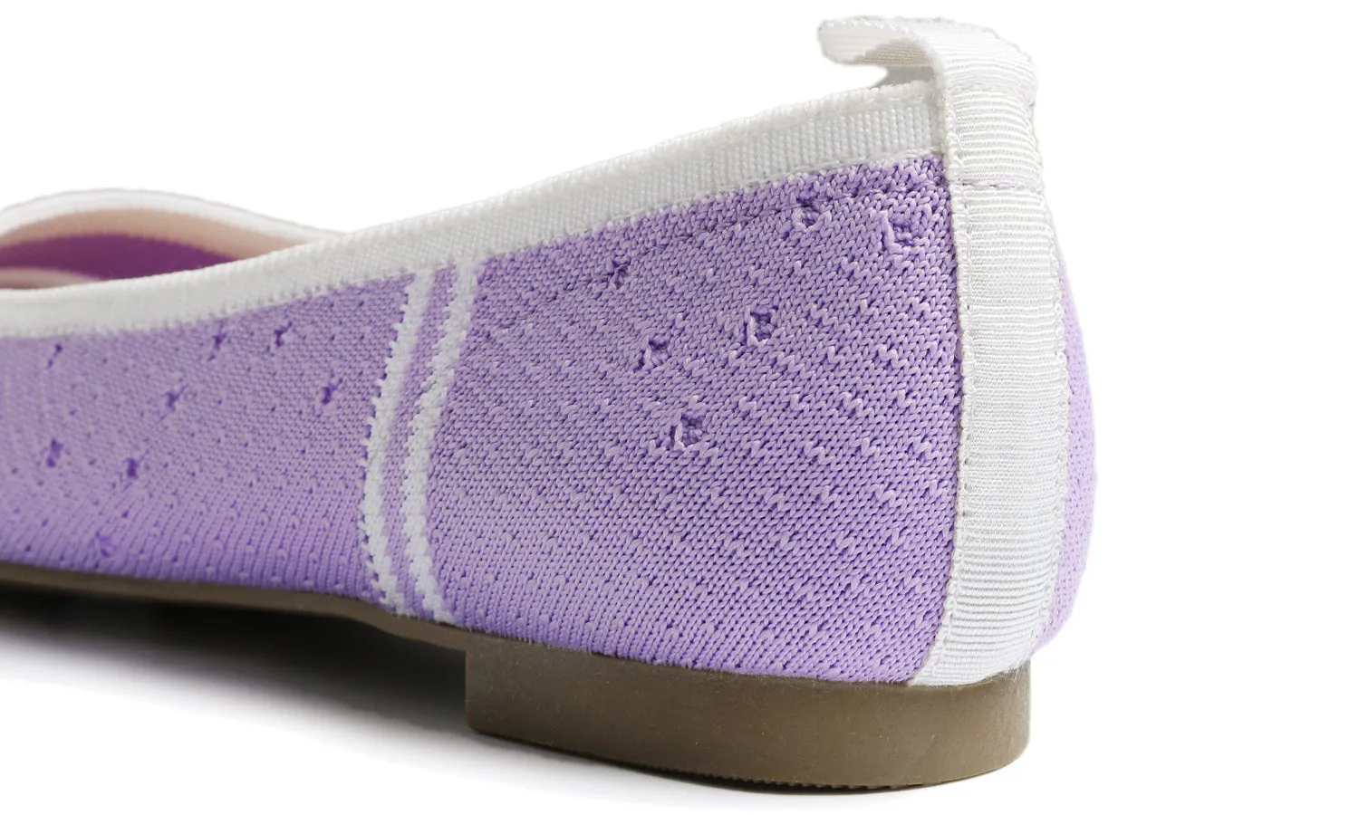 Feversole Women's Woven Fashion Breathable Knit Flat Shoes Pointed Lavender White Stripe