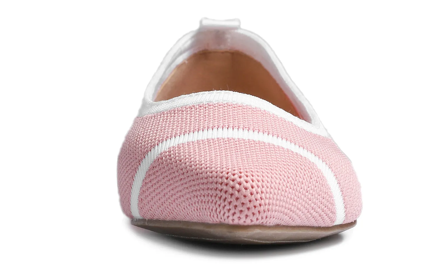 Feversole Women's Woven Fashion Breathable Knit Flat Shoes Pointed Light Pink White Stripe