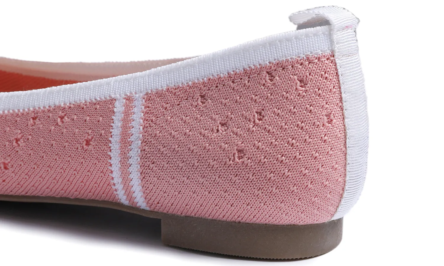 Feversole Women's Woven Fashion Breathable Knit Flat Shoes Pointed Light Pink White Stripe