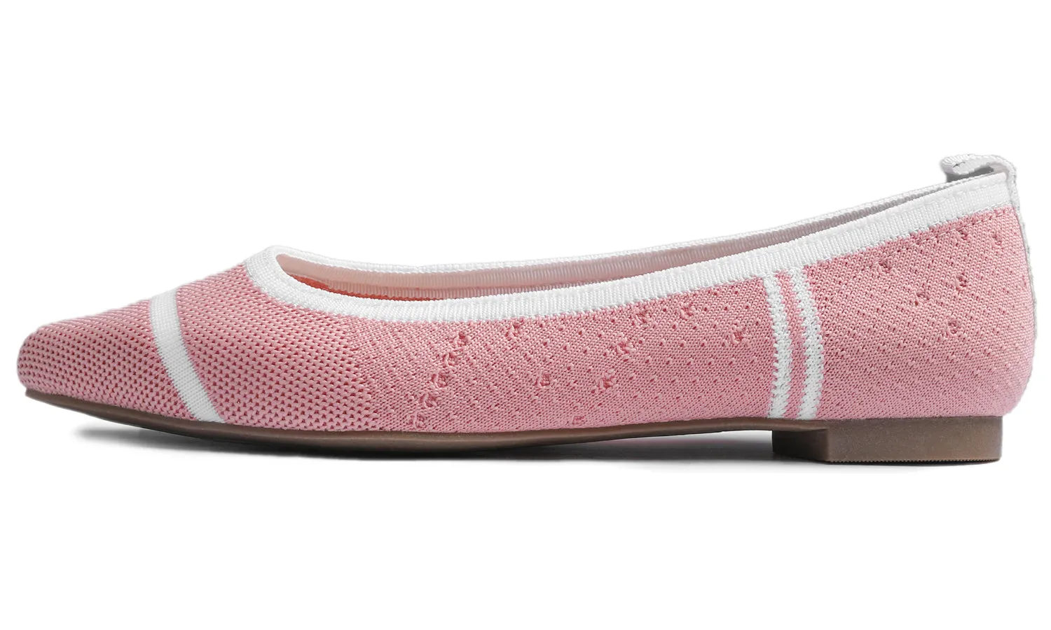 Feversole Women's Woven Fashion Breathable Knit Flat Shoes Pointed Light Pink White Stripe