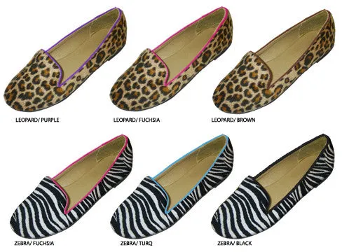 girls animal print loafer flats with contrast trim Case of 36